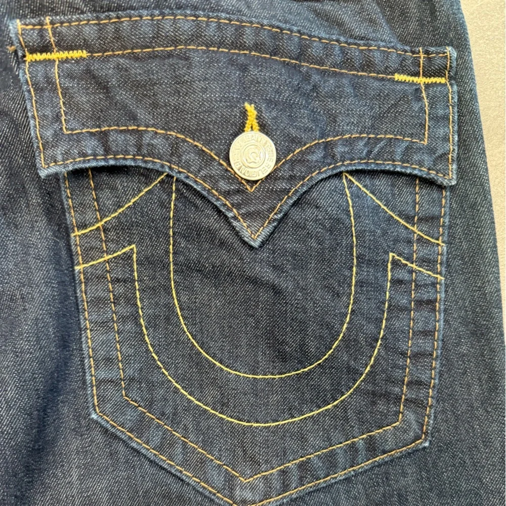 True Religion Ricky Big T Flap Relaxed Straight Dark Wash Jeans Men 34 EUC